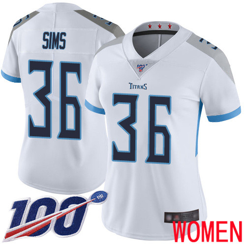 Tennessee Titans Limited White Women LeShaun Sims Road Jersey NFL Football #36 100th Season Vapor Untouchable->youth nfl jersey->Youth Jersey